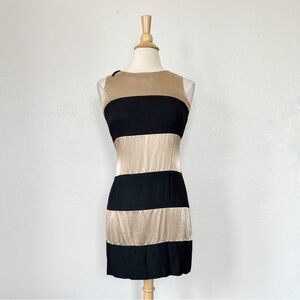 Vintage 90s Black & Brown Striped Satin Sleeveless Sheath Dress